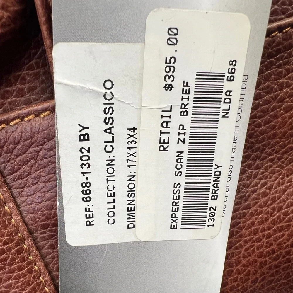 Classico by‎ Mosaic Express Scan Zip Briefcase Laptop Bag Brown Leather